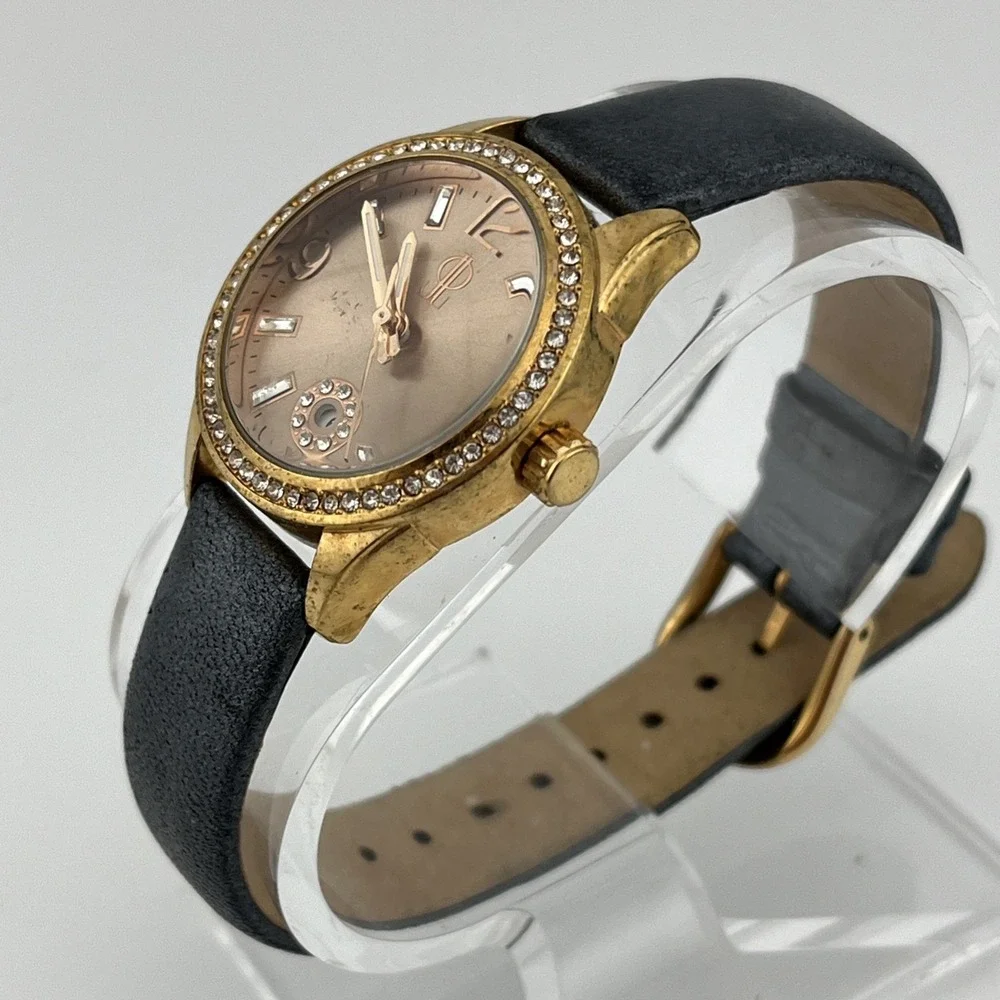 Jennifer‎ Lopez Watch Women 30mm Rose Gold Crystal Bezel Gray Band- New Battery